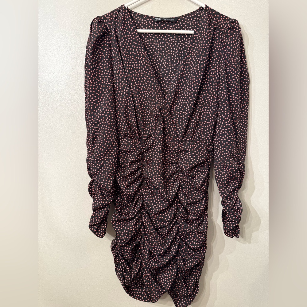 Zara Black Dress with Pink Heart Pattern